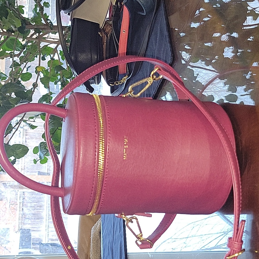 Matt & Nat Purpley Burgundy Cylinder Bag With cross-body Strap